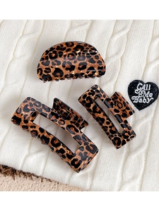 Three-piece leopard print hair claw set with rectangular and semi-circle clips