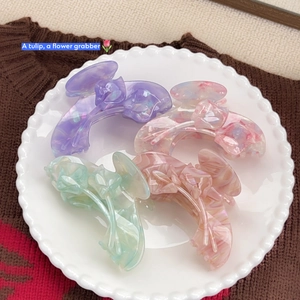 French Elegant Tulip Acetate Hair Claw Clip For Women Vintage Marble Pattern Large Shark Clip Fashion Hair Accessories