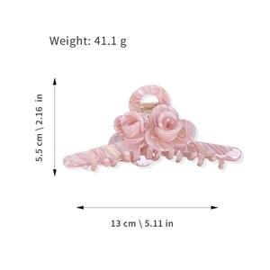 Elegant 13cm large pink rose acetate hair claw clip with marble texture for women