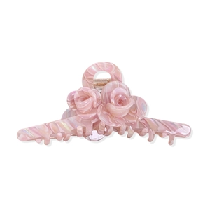 Pink marble texture rose claw clip for women made of acetate with elegant floral design