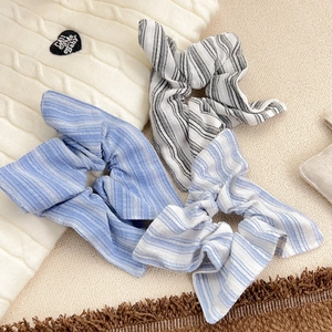 Chouchous en Tissu à Rayures Fraîches Avec Décoration de Nœud Élastiques à Cheveux Doux pour Femmes Accessoires de Coiffure Quotidiens