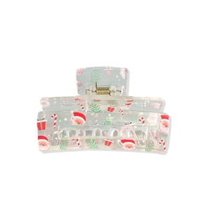 Cute transparent Christmas shark hair claw clip with Santa Claus and candy cane patterns