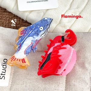 Acetate Animal Shaped Hair Claw Clip For Women Cartoon Flamingo Fish Hair Accessories Durable Non Slip Large Shark Clip