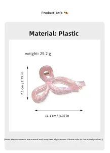 Spécifications de taille pour la pince à cheveux papillon rose effet gelée