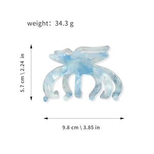 Pinza per capelli in acetato spessa con motivo marmo blu, lunghezza 9,8 cm, dimensioni