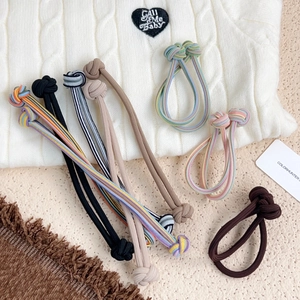 Elastic hair ties set with minimalist knots and striped patterns for high ponytails