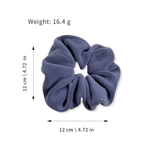 Blue soft fleece scrunchie for women, hair tie accessory with 12cm diameter and 16.4g weight