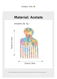 Detailed size specifications of marble acetate hair comb with 12cm height and 7cm width