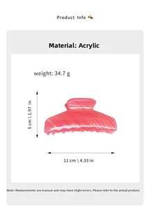 Detailed size specifications for pink striped acrylic hair claw clip with 11cm length