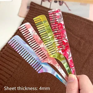 Lot de peignes à cheveux en acétate à long manche avec motifs marbrés colorés