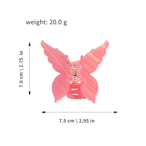 Pink butterfly acrylic hair claw clip with pearlescent finish and dimensions 7.5x7cm