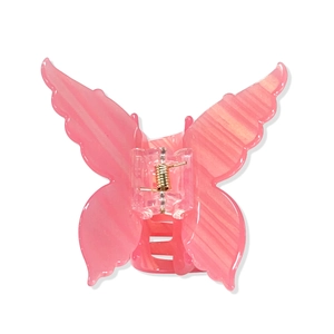 Pink marble texture butterfly hair claw clip with iridescent jelly finish for women