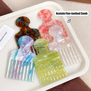 Vintage Marble Pattern Acetate Hair Comb Fine Tooth Anti-static Styling Pick Comb For Women High-end Fashion Hair Accessory