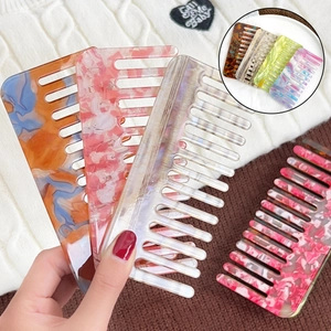 Elegant Acetate Marble Pattern Wide Tooth Hair Comb Fashion Detangling Styling Comb Delicate Hair Accessory For Women