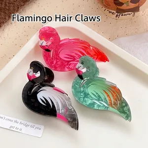 Flamingo Shaped Acetate Hair Claw Clip Animal Design Marble Texture Hair Jaw Clip Cute Bird Hair Accessories For Women