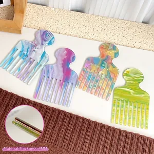 Fashionable marble-pattern acetate hair comb set with 4mm thickness and fine teeth
