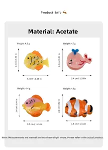 Detailed view of ocean-themed acetate hair clips with size and weight specifications