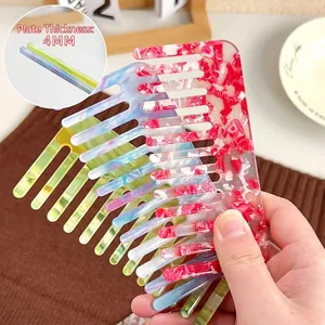 Premium 4mm thick marble texture acetate wide tooth hair combs in various stylish colors