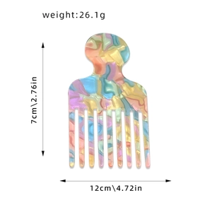 Fine-tooth acetate hair comb with marble pattern, 12x7cm size and 26.1g weight display