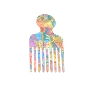 Fine-tooth acetate hair comb with stylish marble pattern and anti-static finish