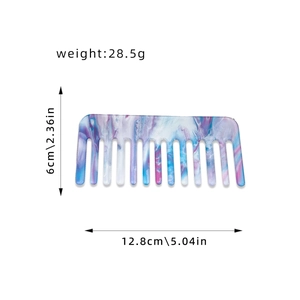 Elegant wide-tooth hair comb with blue and purple marble texture for styling