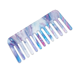 Elegant purple marble pattern acetate wide-tooth hair comb on a clean white background