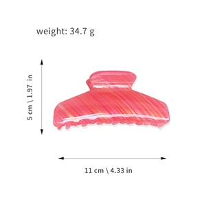 Pink striped acrylic shark hair claw clip with 11cm length and 34.7g weight