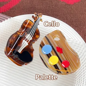 Vintage Acetate Cello And Palette Shape Hair Claw Clips Artistic Retro Large Shark Clip Hair Accessories For Women Girls