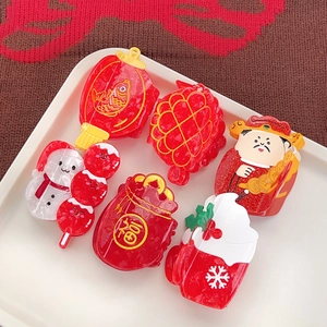 Chinesisches Neujahr Haarklammern Set mit Gott des Glücks und Glücksbeutel Motiven