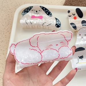 Cute cartoon puppy hair claws made of premium acetate with marble texture for daily wear