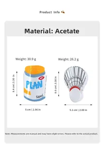 Détail de pinces à cheveux volant et canette montrant le matériau et les dimensions