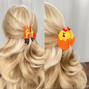 Pince à cheveux mignonne en acétate motif poussin jaune pour accessoire quotidien