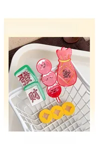 Cute Chinese New Year hair clips set with red lucky bag and Mahjong fortune motifs