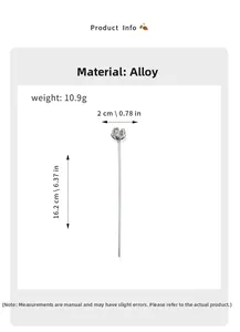Detail view of flower hair pin dimensions 16.2cm length and 10.9g alloy material