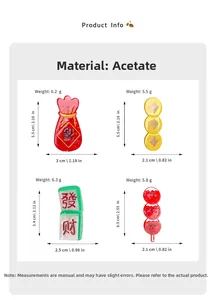Detailed view of red festive hair clips showing dimensions and weights of various shapes