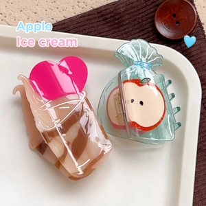 Creative Acetate Hair Claw Clips Heart Ice Cream And Clear Apple Bag Design Sweet Cute Shark Clips For Women Accessories