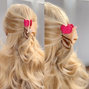 Elegant acetate hair claw clip with heart accents and coffee swirl pattern for women