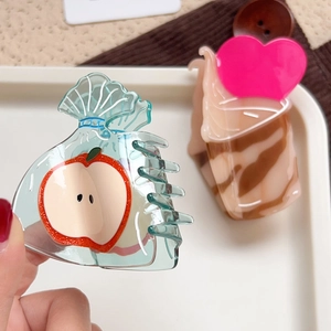 Translucent acetate apple claw clip and brown marble heart hair clip for women hair styling