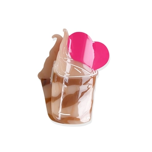 Chic acetate hair claw clip in ice cream sundae shape with swirl pattern and pink heart