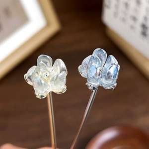 Vintage Camellia Lotus Flower Hair Stick Elegant Hanfu Hair Accessories Electroplated Alloy Resin Hairpin For Women