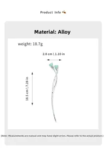 Detailed view of silver lotus hair stick with translucent green resin buds and measurements