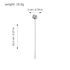 Elegant silver lotus hair pin for Hanfu with 16.2cm length and 10.9g weight