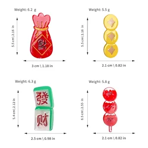 Chinese New Year hair clips set with Lucky Bag, Mahjong and Sugar Gourd designs