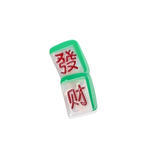 Festive Mahjong hair clips featuring Fa and Cai characters in red and green resin