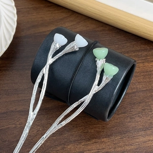 New Chinese style silver hair pins with elegant white and green lotus bud designs