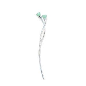 Minimalist Chinese lotus bud hair pin in silver finish with green jadeite accents