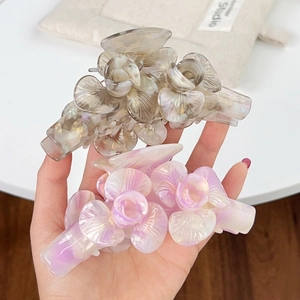 Élégante Pince à Cheveux Crabe en Acétate pour Femmes Design Floral Irisé Fait à la Main Grand Accessoire pour Coiffure Quotidienne