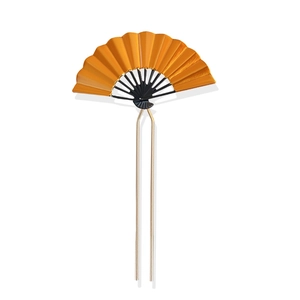 Traditional fan-shaped hair pin with orange pleated fan detail and double metal prongs