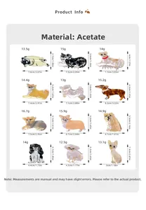 Guide des tailles pour 12 pinces à cheveux chien avec poids et dimensions détaillés