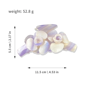 Pince à cheveux fleur orchidée en acétate violette avec dimensions 11,5cm x 5,5cm